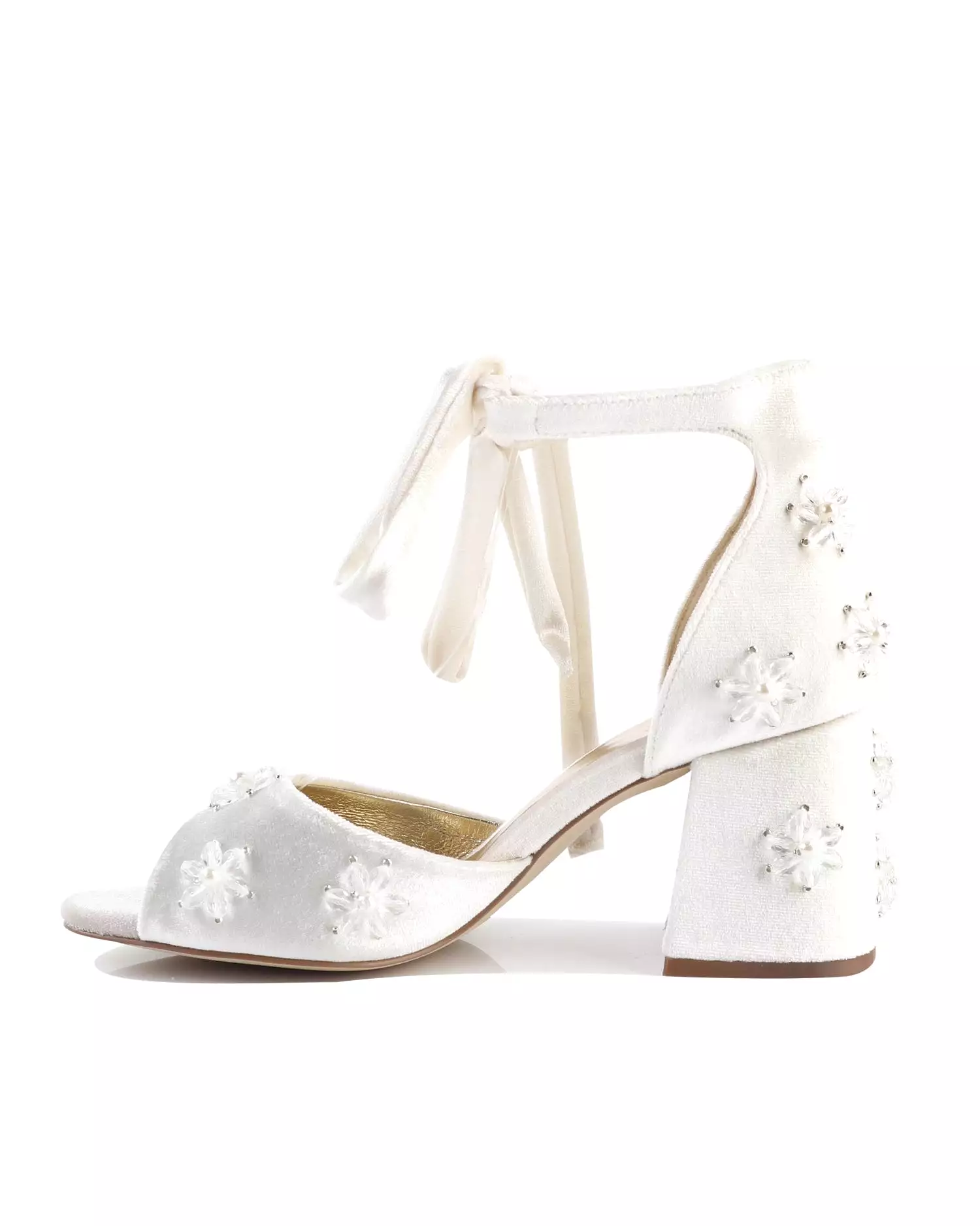 EMOTION - VELVET WEDDING HEELS WITH PEARL AND CRYSTAL FLOWERS