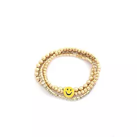 Enamel Happy Face Charm Rhinestone Ball Bead Bracelet Set