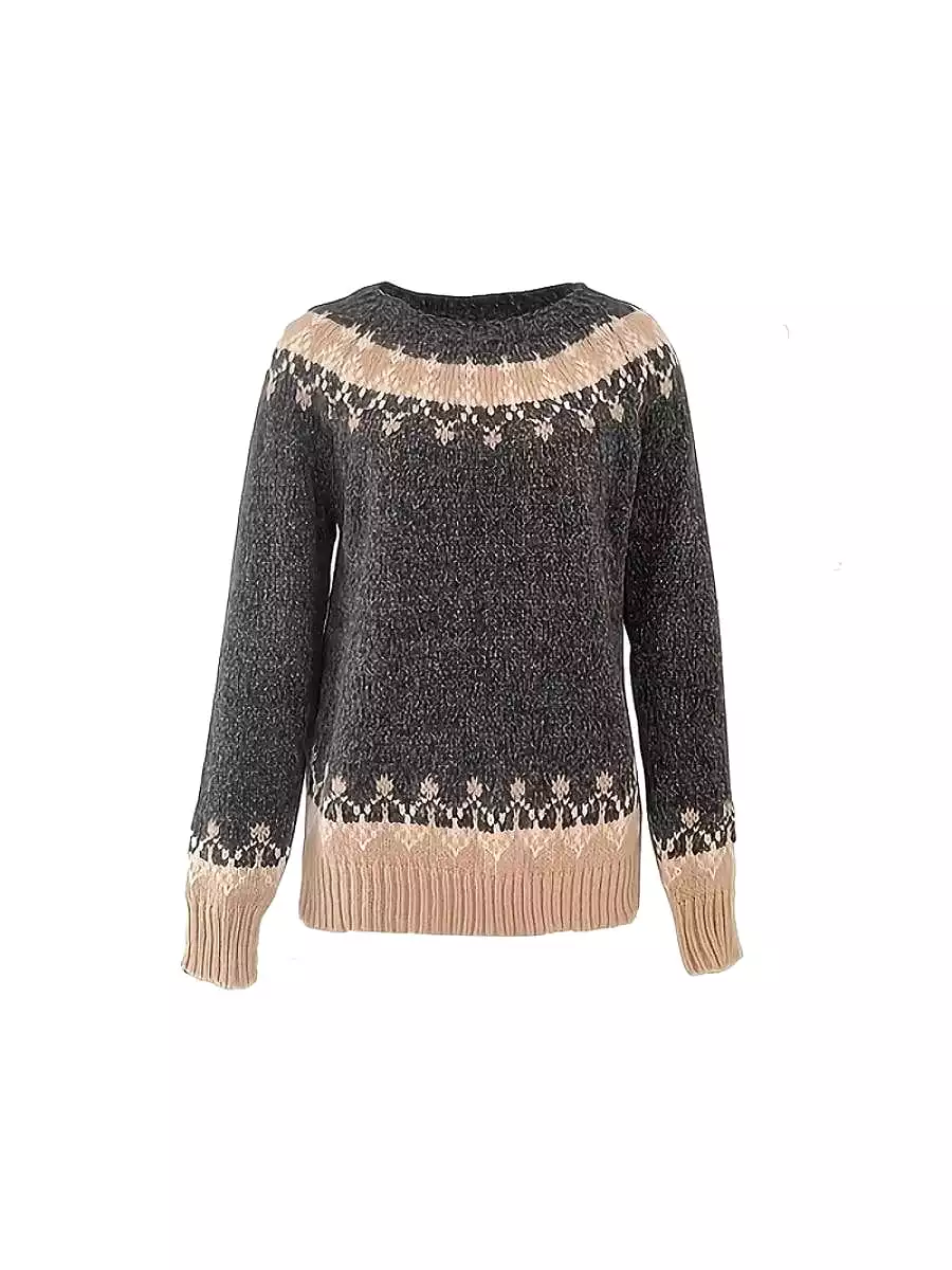 Fair Isle Knit Crew Neck Winter Sweater for Women