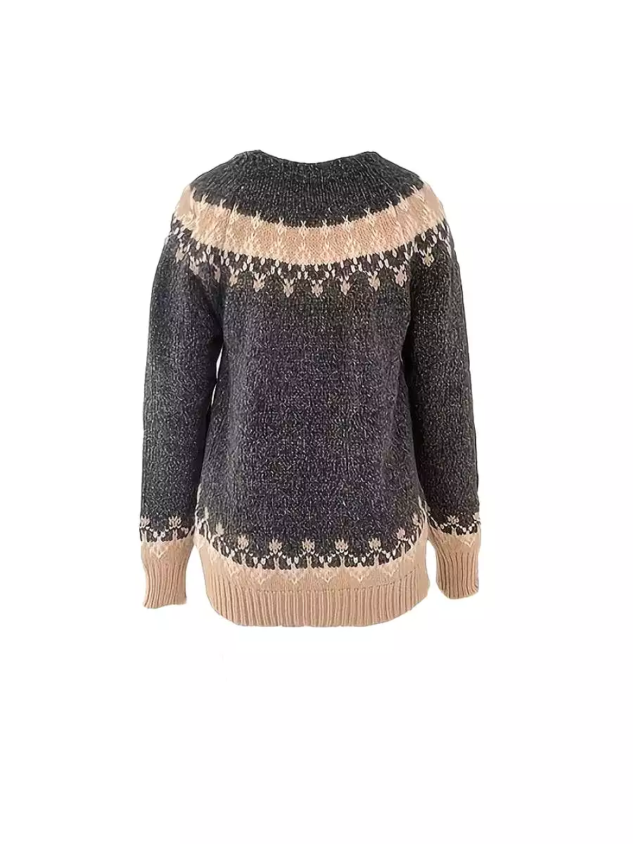 Fair Isle Knit Crew Neck Winter Sweater for Women