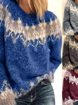 Fair Isle Knit Crew Neck Winter Sweater for Women