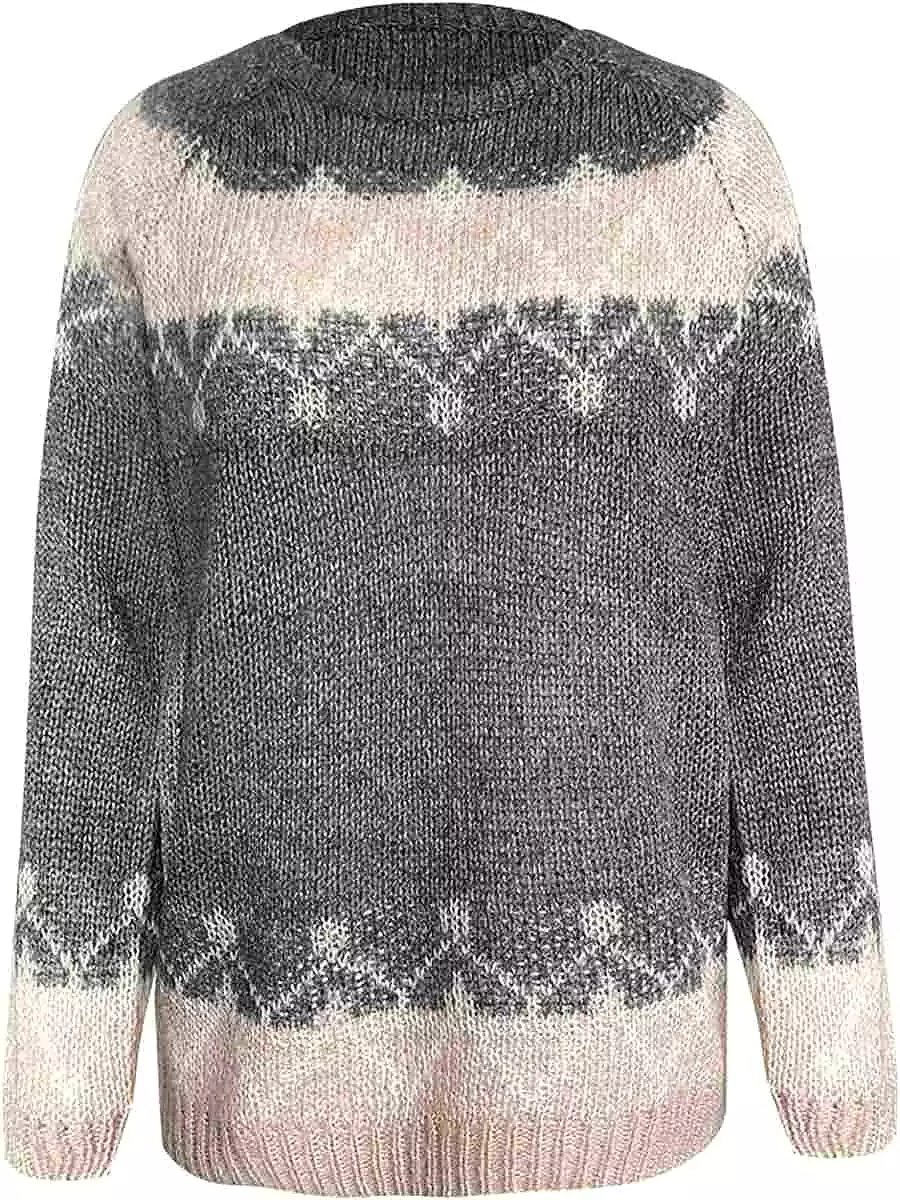 Fair Isle Knit Crew Neck Winter Sweater for Women