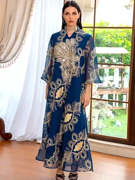 Female Dignified style V-neck Printing Basic fitness Kaftan M S4634071