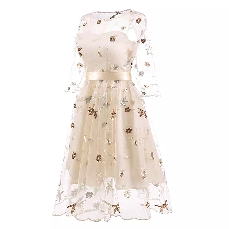 Floral Embroidered Tulle Dress