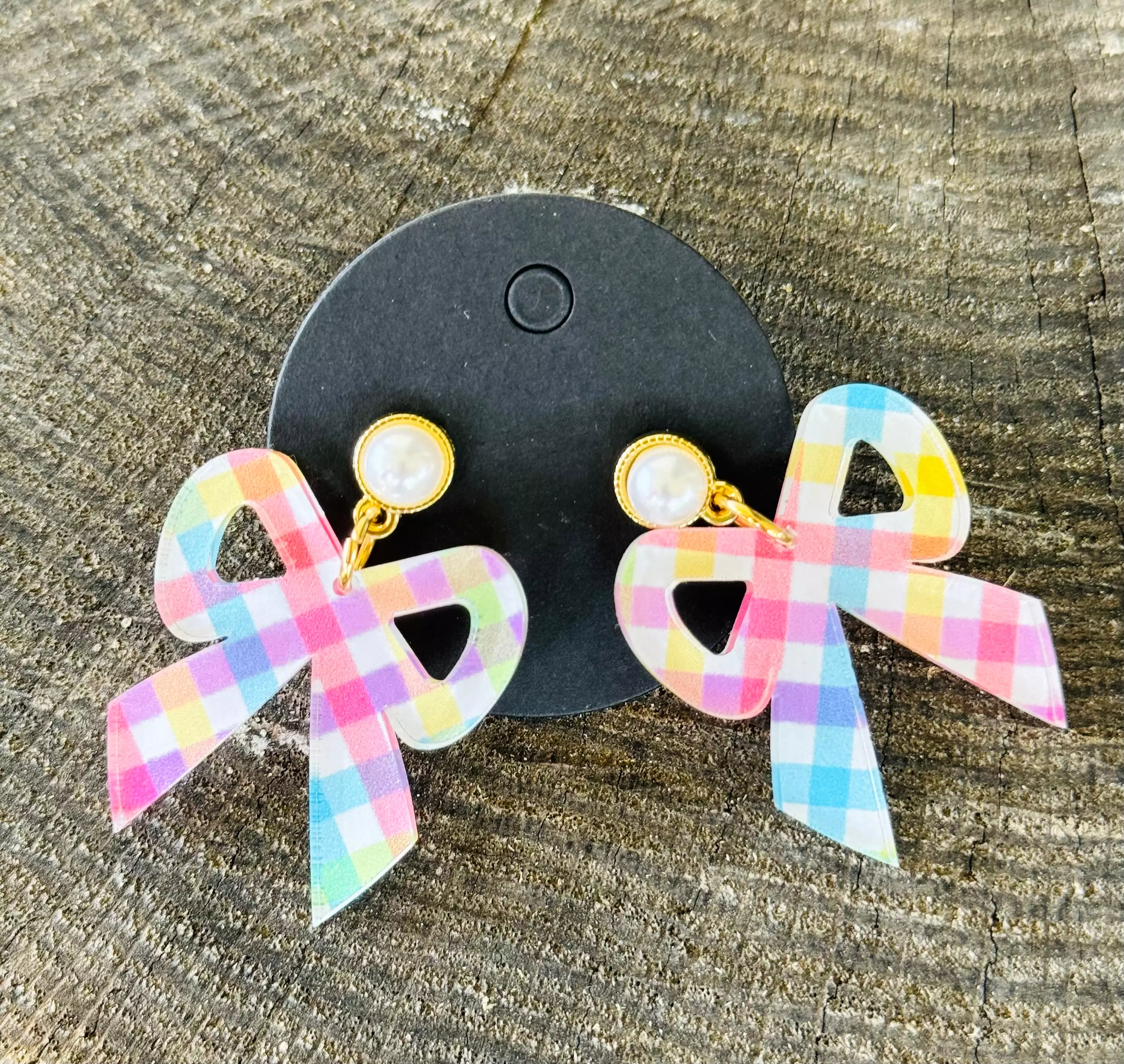 GINGHAM BOW EARRINGS