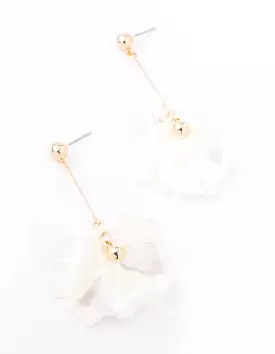 Gold & White Pearlised Petal Drop Earrings