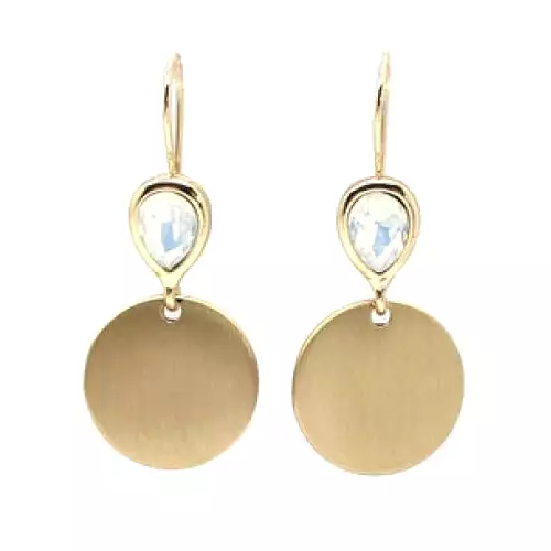 Gold And White Brushed Metal Drop Earrings