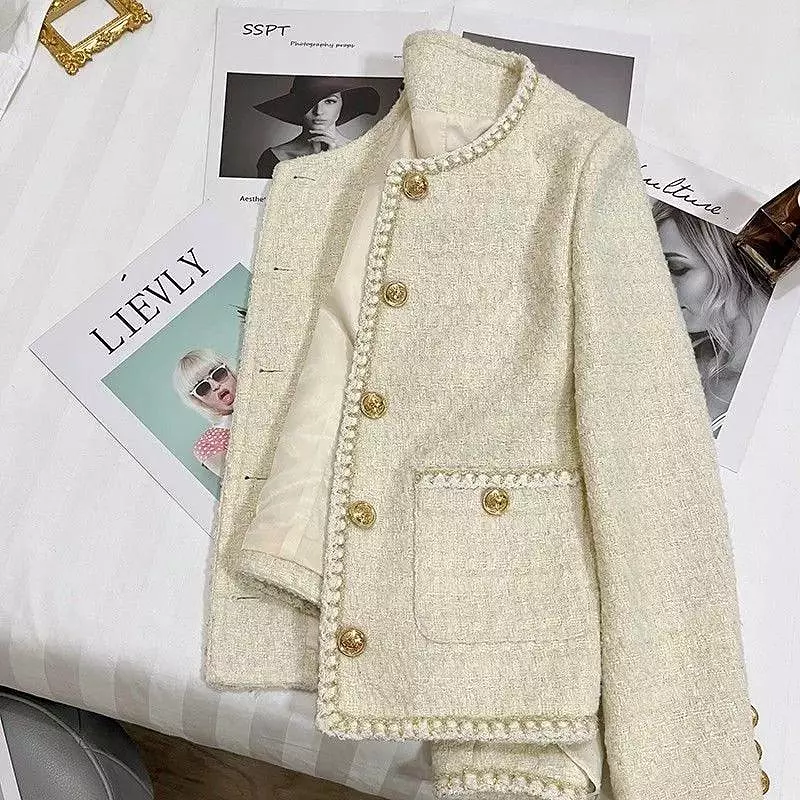 Gold Button Short Tweed Jackets Women