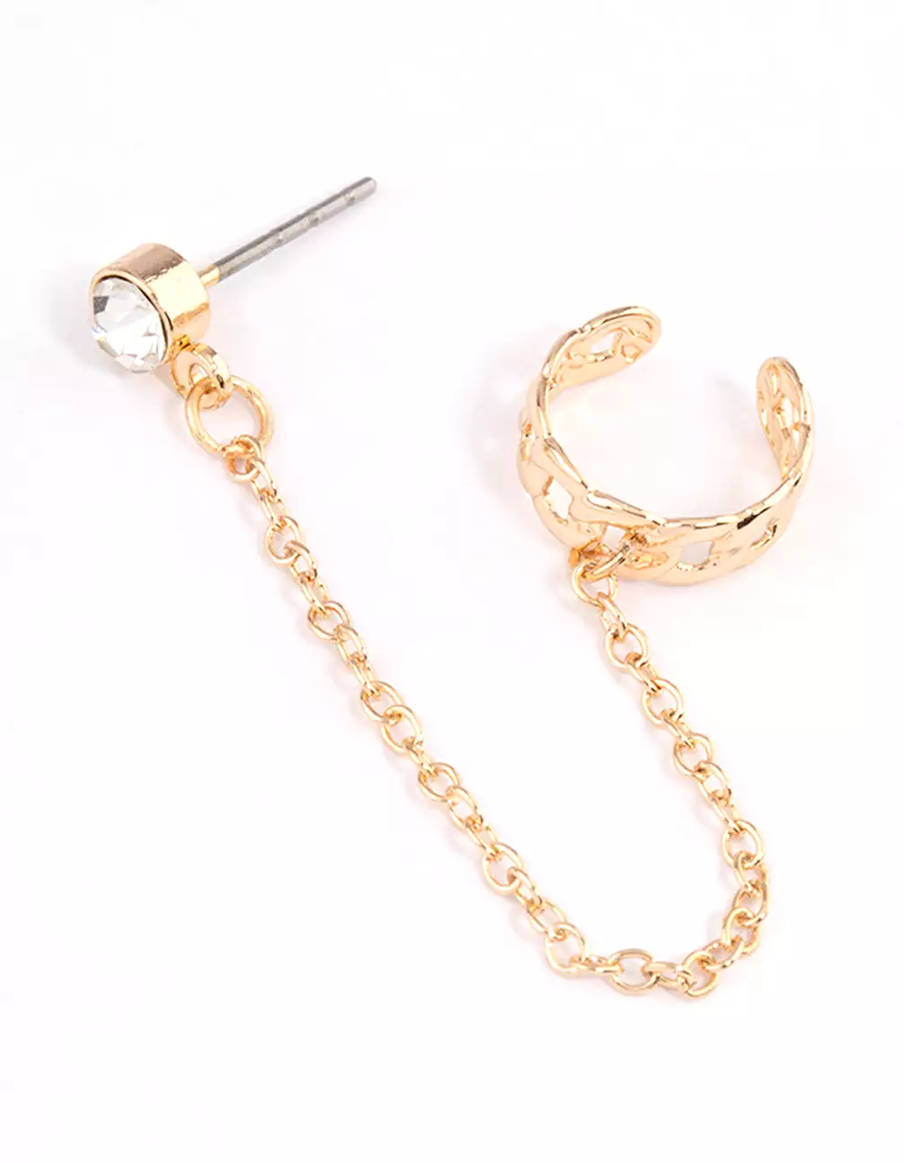 Gold Chainlink Cuff & Diamante Chain Earrings