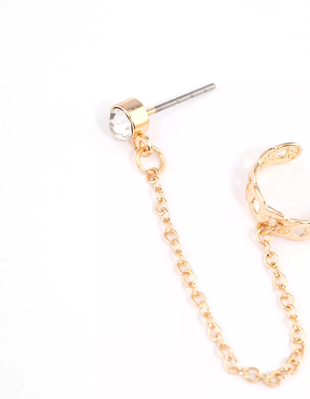 Gold Chainlink Cuff & Diamante Chain Earrings