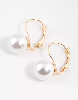 Gold Classic Pearl Huggie Earrings