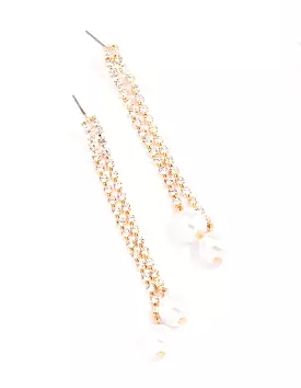 Gold Cupchain Pearl Drop Earrings