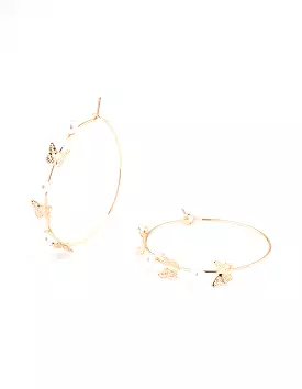 Gold Dainty Butterfly & Pearl Hoop Earrings