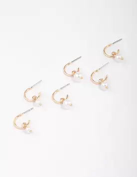 Gold Graduating Pearl Drop Huggie Earring 3-Pack