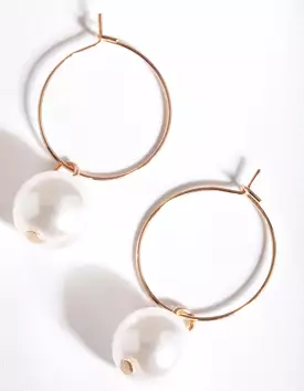 Gold Large Pearl Hoop Earrings