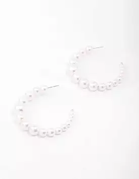 Gold Medium Pearl Hoop Earrings