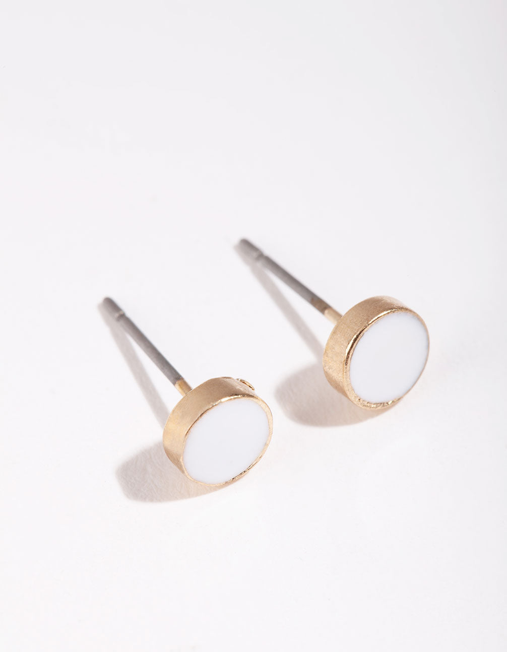 Gold Mini White Enamel Stud Earrings