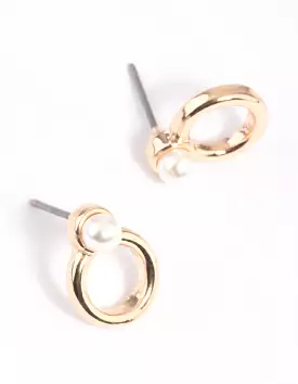 Gold Pearl Thick Circle Stud Earrings