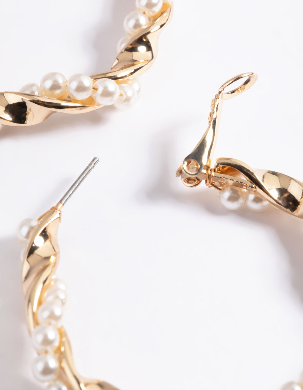 Gold Pearl Twist Hoop Earrings