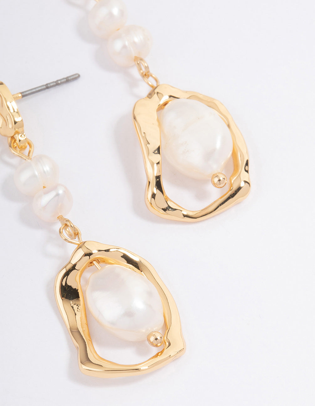 Gold Plated Irregular Freshwater Pearl Drop Earrings