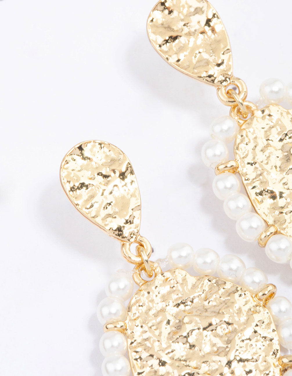 Gold Plated Molten Disc Freshwater Pearl Drop Earrings