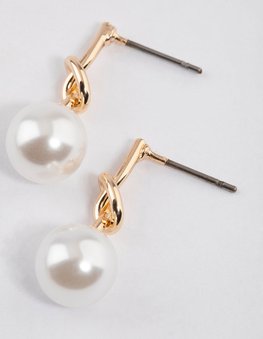 Gold Small Pearly Knotted Drop Earrings