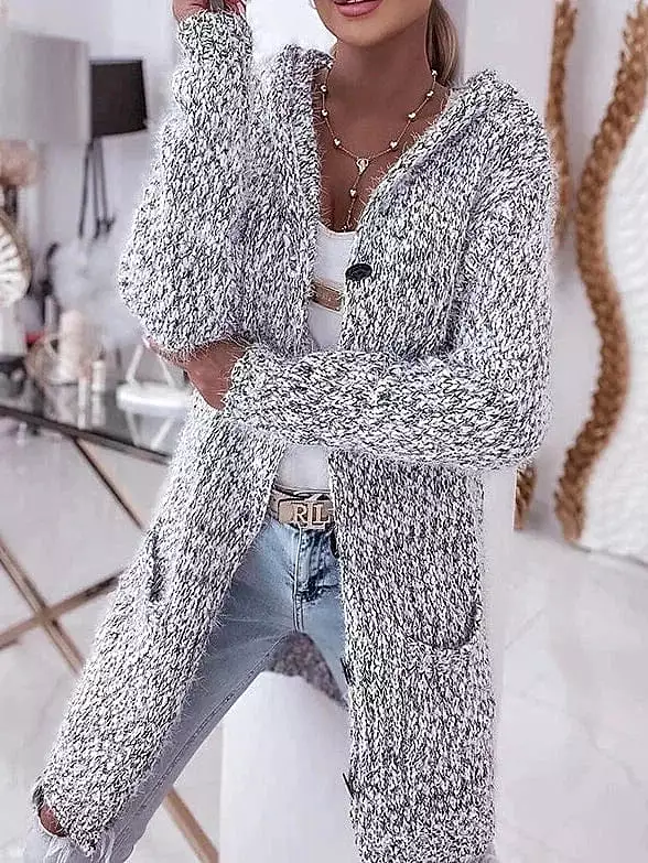 Gray Crochet Knit Open Front Women's Cardigan Sweater