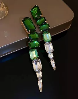 Green Long Crystal Dangle Earrings