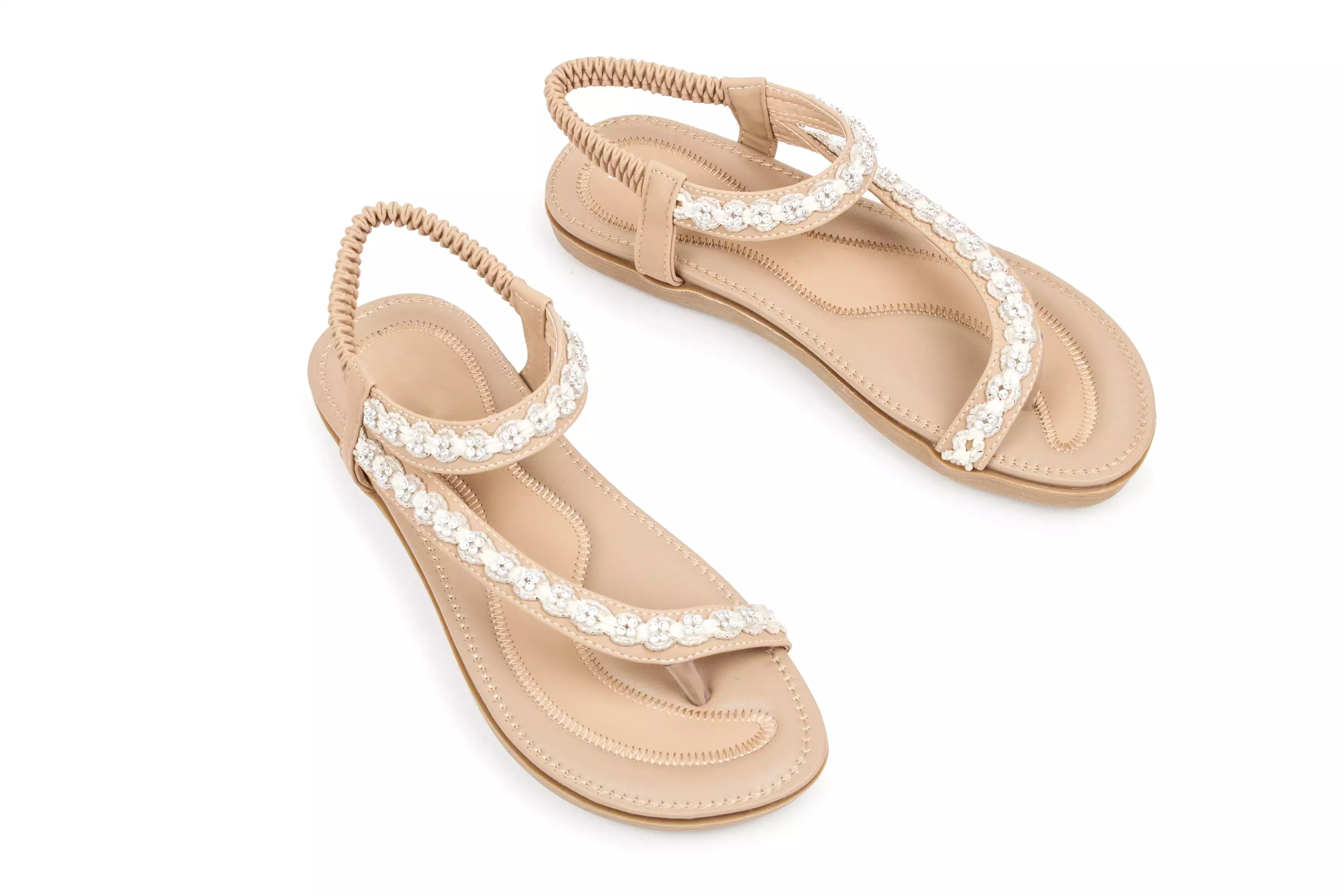 Haute editon Women's Crystal  Bohemian Beaded Comfort Sandals