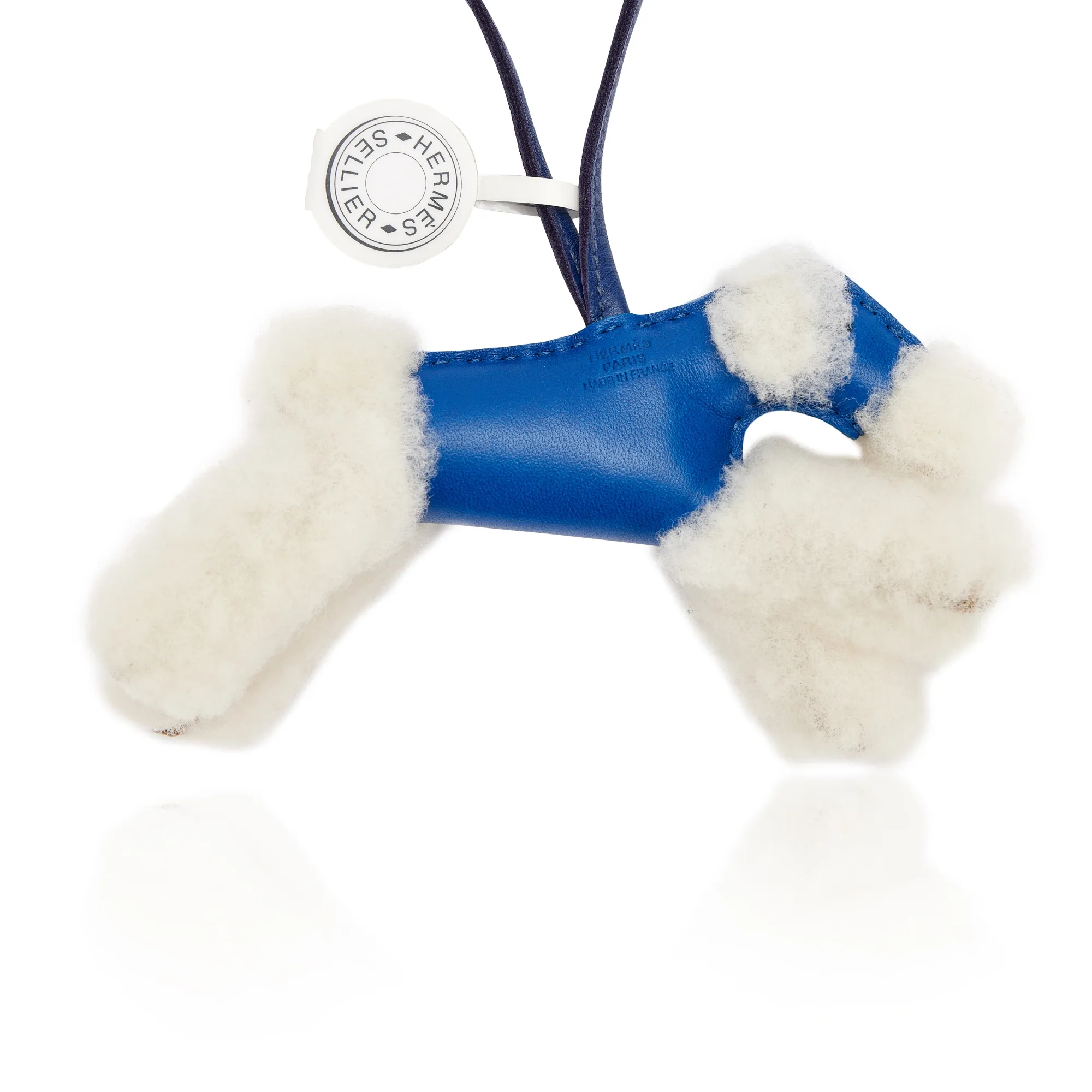 Hermès Bleu France and Bleu Saphir Milo Lambskin and Ecru Merinos Wool Budy Charm, 2021