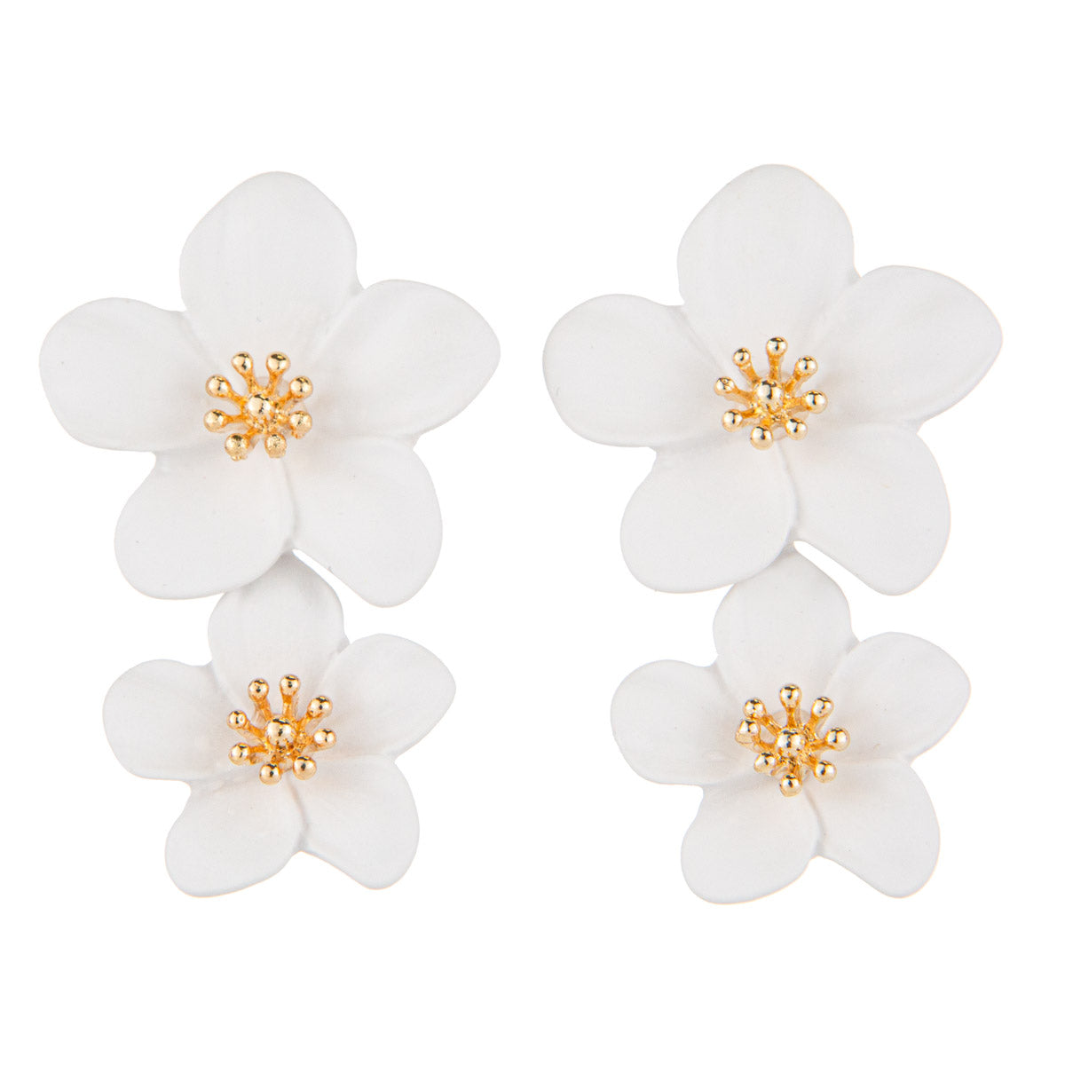 Hibiscus Drop Earrings - White/Gold