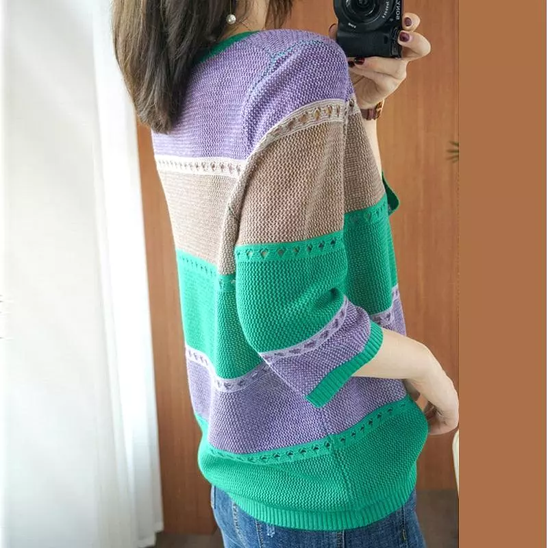 Holed Round Neck Knitted Sweater