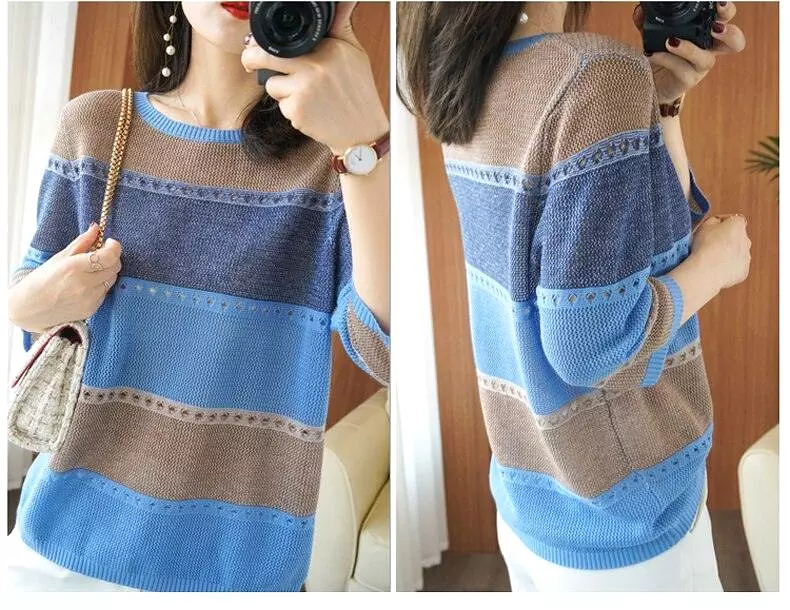 Holed Round Neck Knitted Sweater