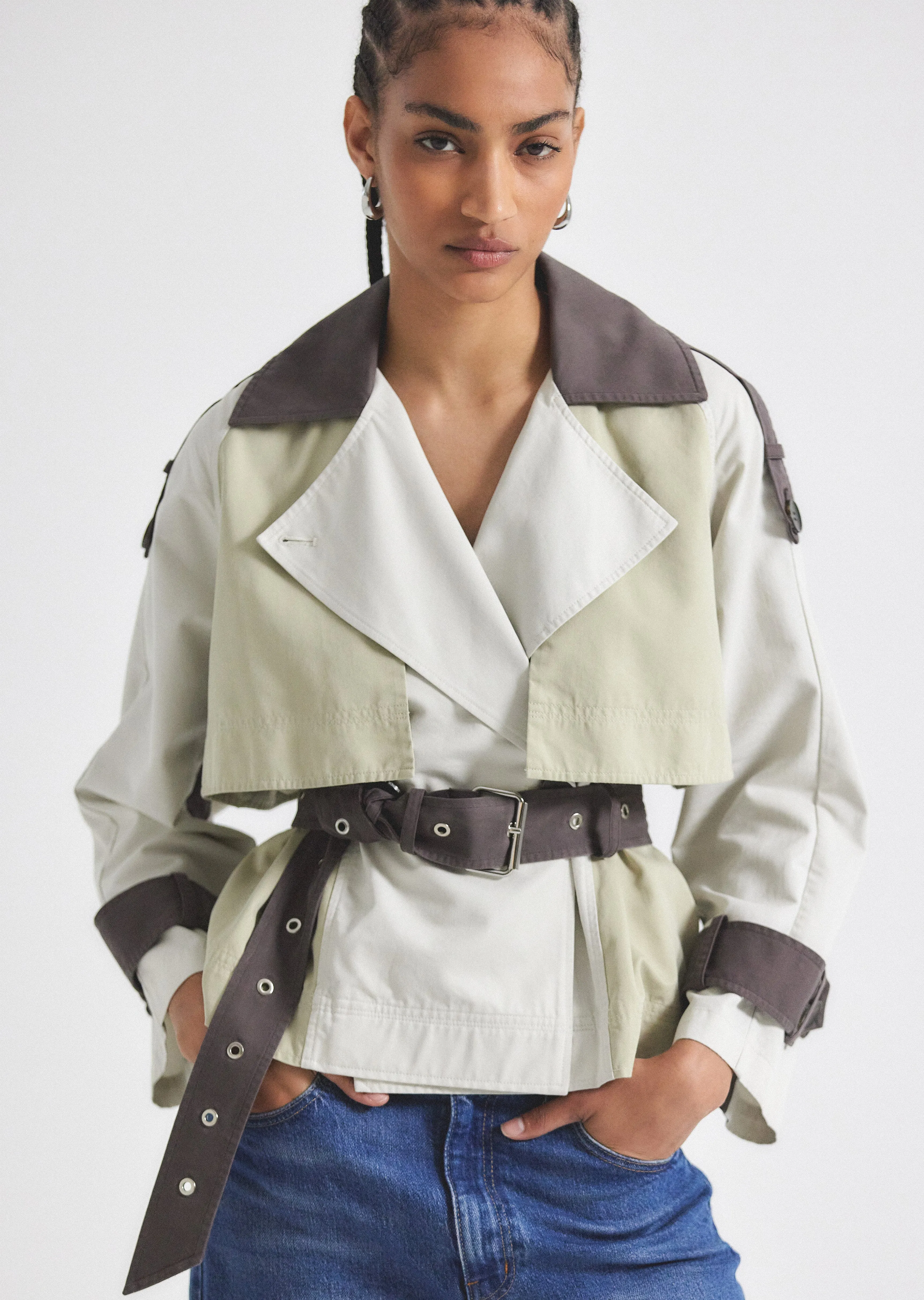 Ines Cropped Trench Jacket - Calico Multi