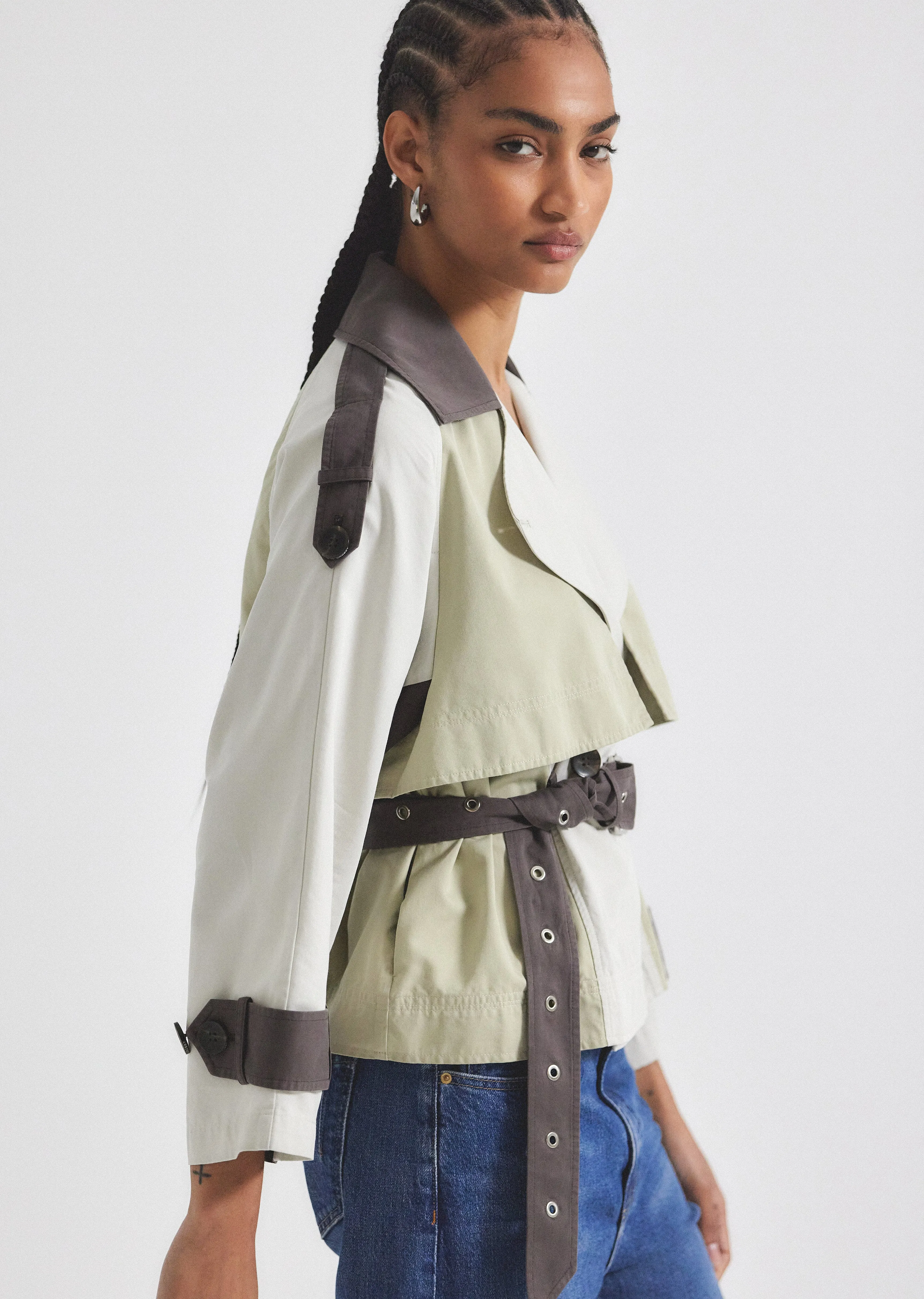 Ines Cropped Trench Jacket - Calico Multi