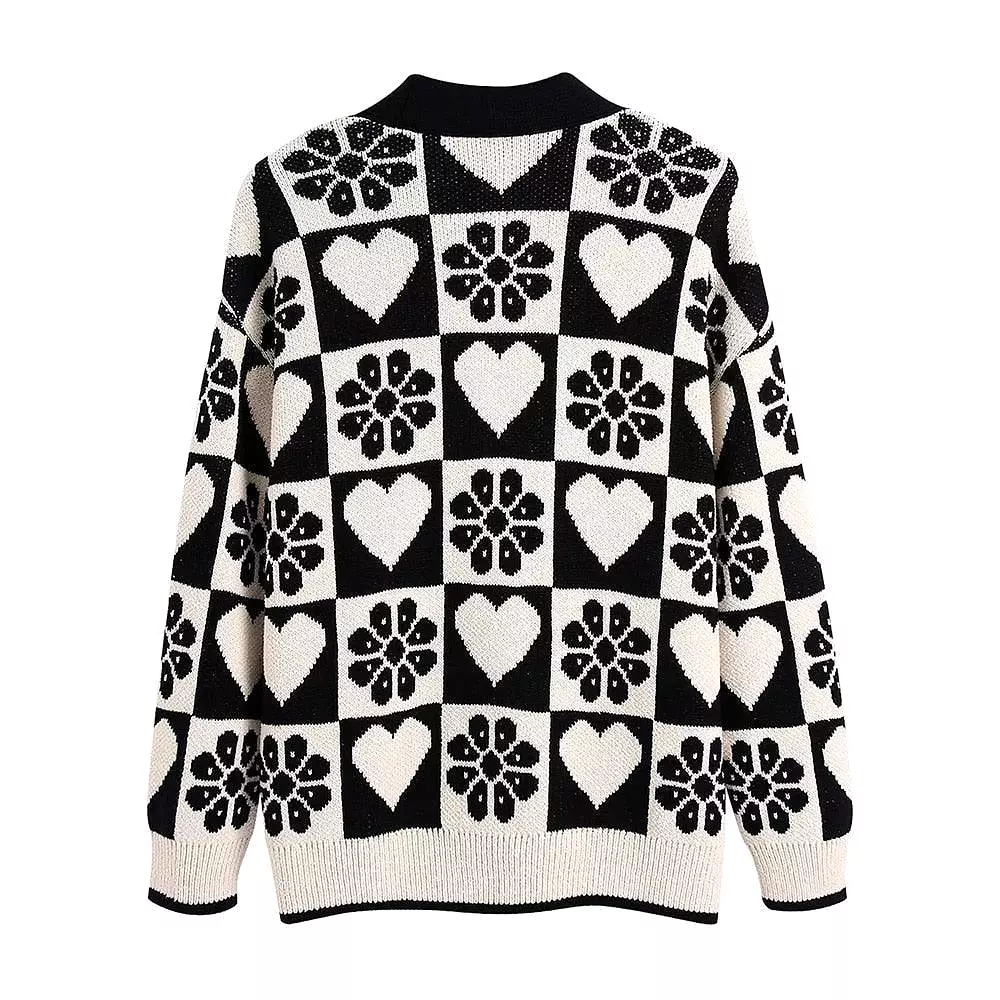 Jacquard Loose Cardigan Sweaters For Women