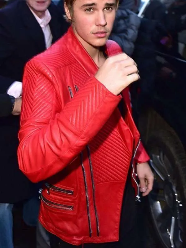 Justin Bieber Red Leather Jacket - New American Jackets