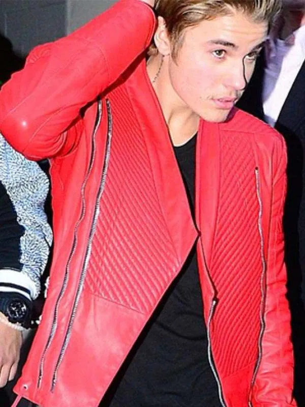 Justin Bieber Red Leather Jacket - New American Jackets