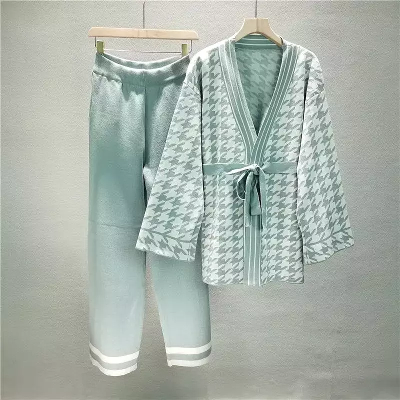 Knitted Loose Cardigan Women Pants Sweater Set