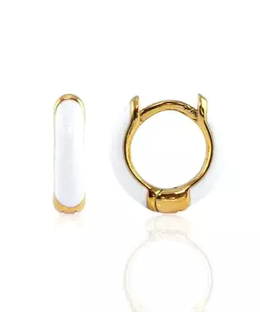 Kris Nations Enamel Huggie Hoop Earrings - White/Gold