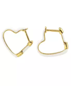 Kris Nations Open Heart Enamel Hinged Huggie Hoop Earrings - White