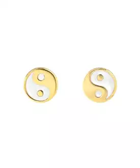 Kris Nations Yin and Yang Enamel Stud Earrings - White/Gold