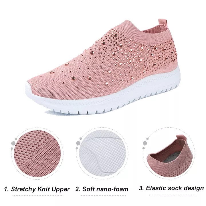 Libiyi Women's Crystal Breathable Slip-On Walking Shoes