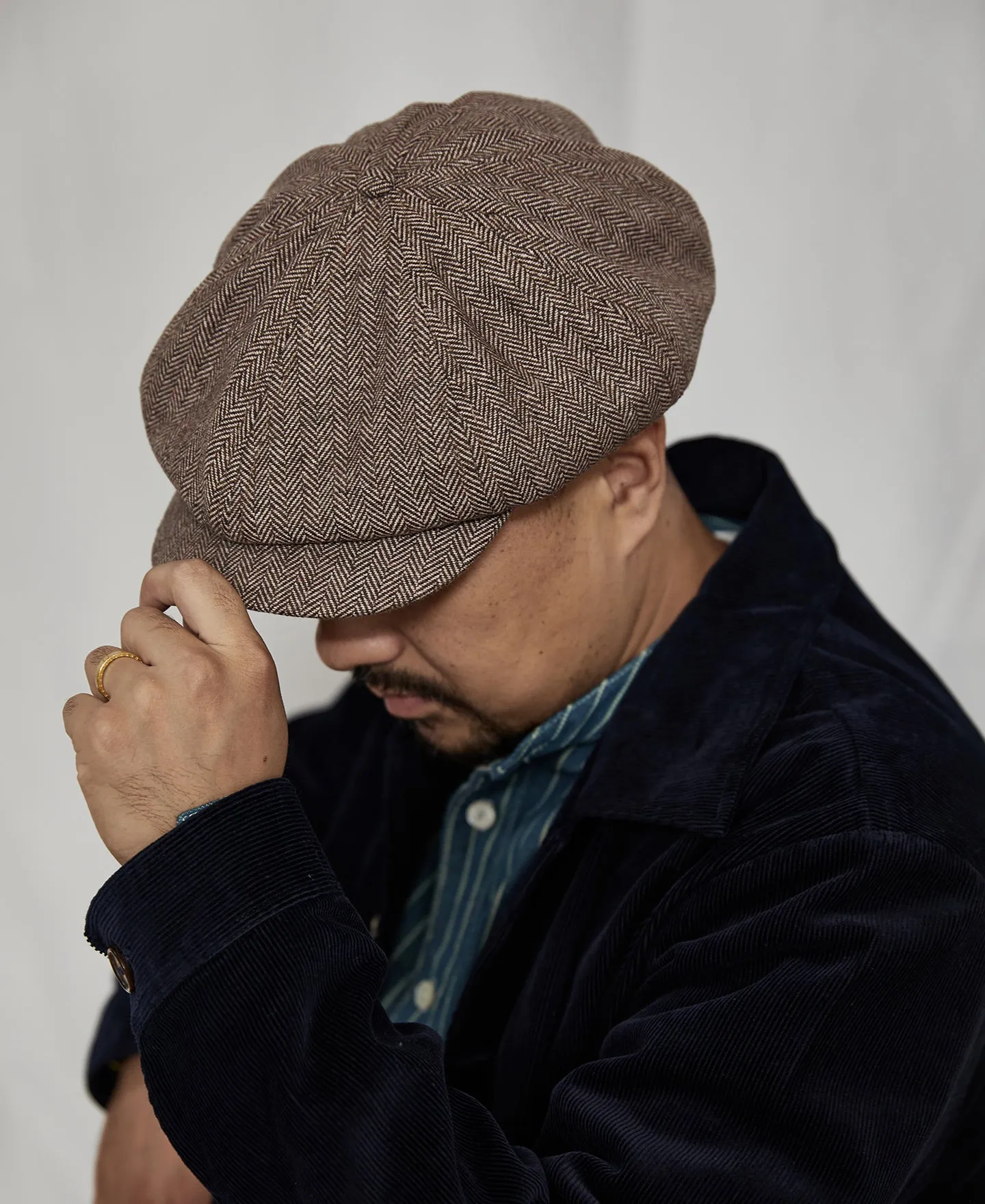 Light Brown Herringbone Wool Newsboy Cap