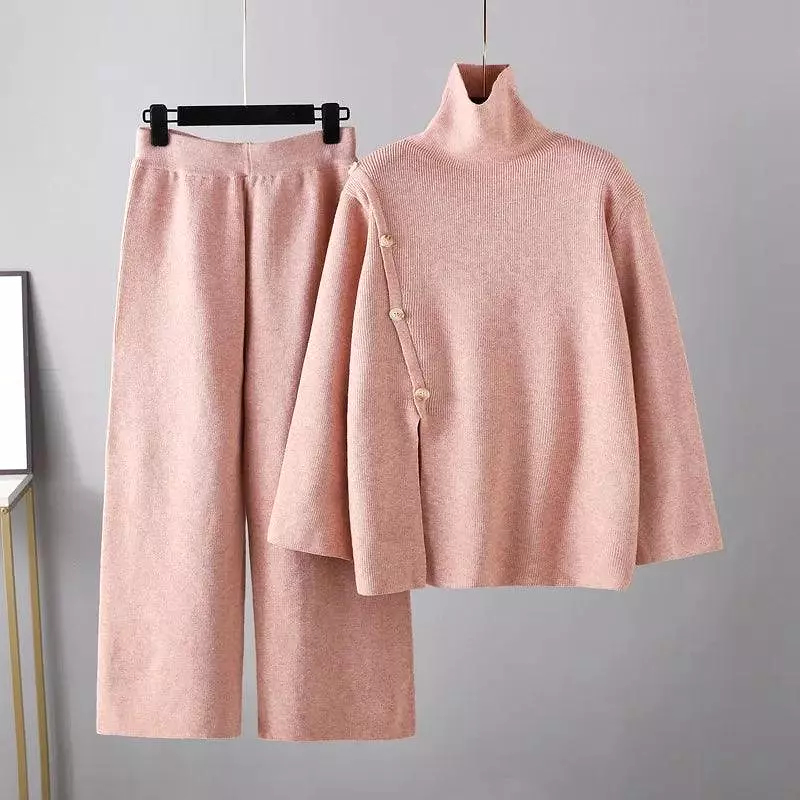 Loose Turtleneck Wide Leg Pants Women Sweater Sets