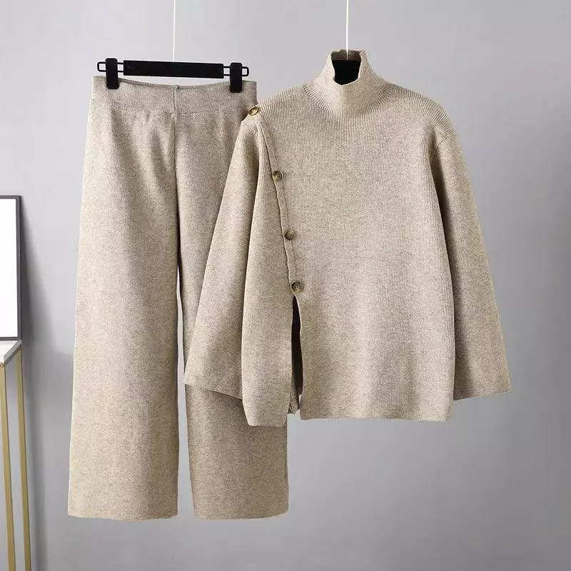 Loose Turtleneck Wide Leg Pants Women Sweater Sets