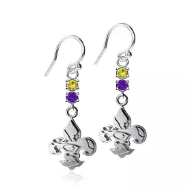 Louisiana State University Fleur de Lis Crystal Dangle Earrings - Silver