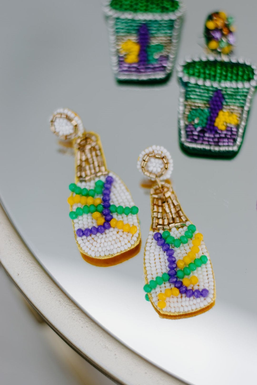 Mardi Gras Beaded Champagne Earrings