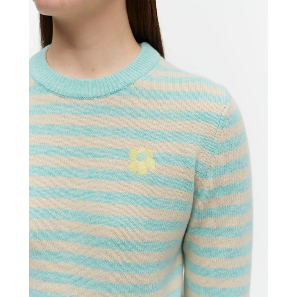 marimekko  |Crew Neck Stripes Flower Patterns Casual Style Wool Nylon