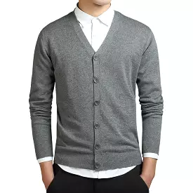 Men Plain V-Neck Cardigan